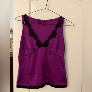 Banana Republic Purple Real Silk Top with Black Lace
